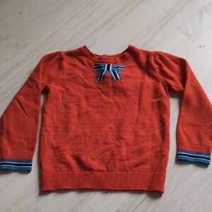 Jacadi Girls Red Wool Sweater with Blue Bow Accent
